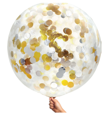 90 cm Confetti Helium Balloon Gold & Silver