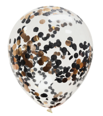 30 cm Confetti Helium Balloon Rose Gold Foil &amp; Black Confetti Pack of 3