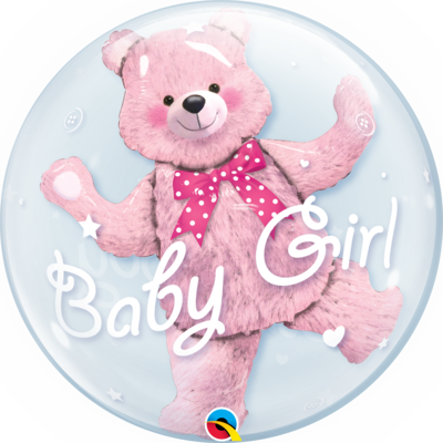 Baby Pink Bear Double Bubble Balloon *Helium filled*