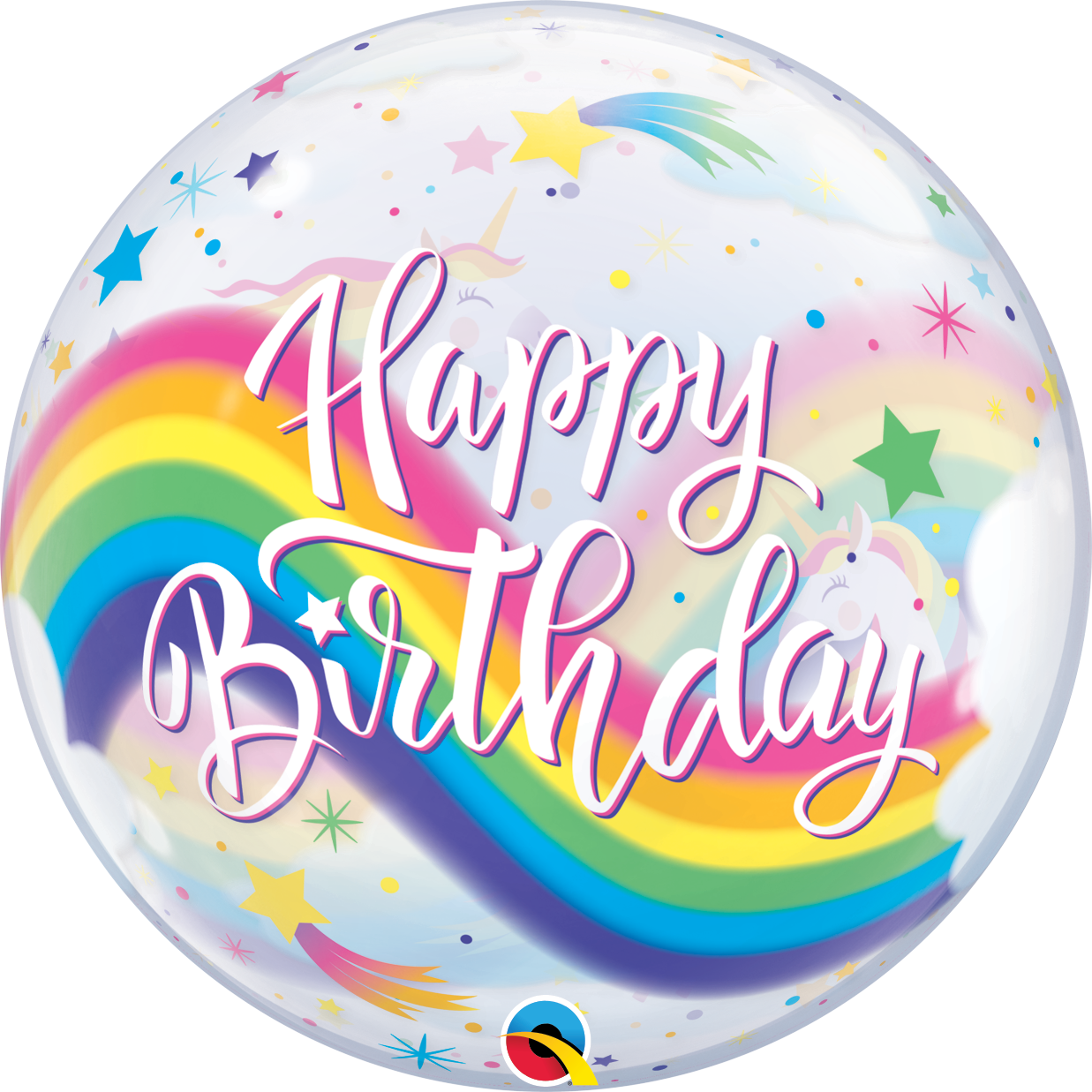 Birthday Rainbow Unicorns Bubble Balloon *Helium filled*