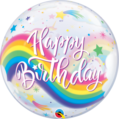 Birthday Rainbow Unicorns Bubble Balloon *Helium filled*