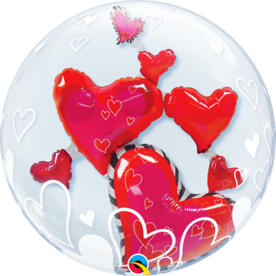 Lovely Floating Heart Double Bubble Balloon *Helium filled*