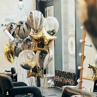 Black Marble Latex Balloon Bouquet with Helium