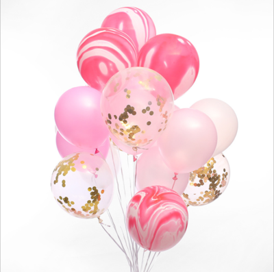Pink Marble Confetti Latex Balloon Bouquet with Helium