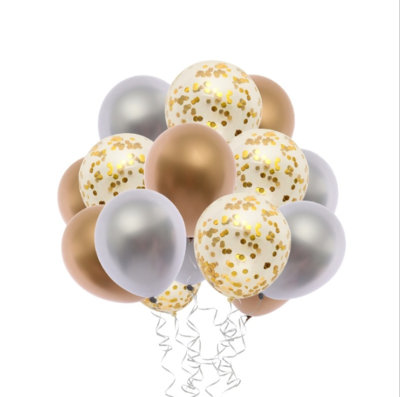 Gold &amp; Silver Confetti Latex Balloon Bouquet with Helium