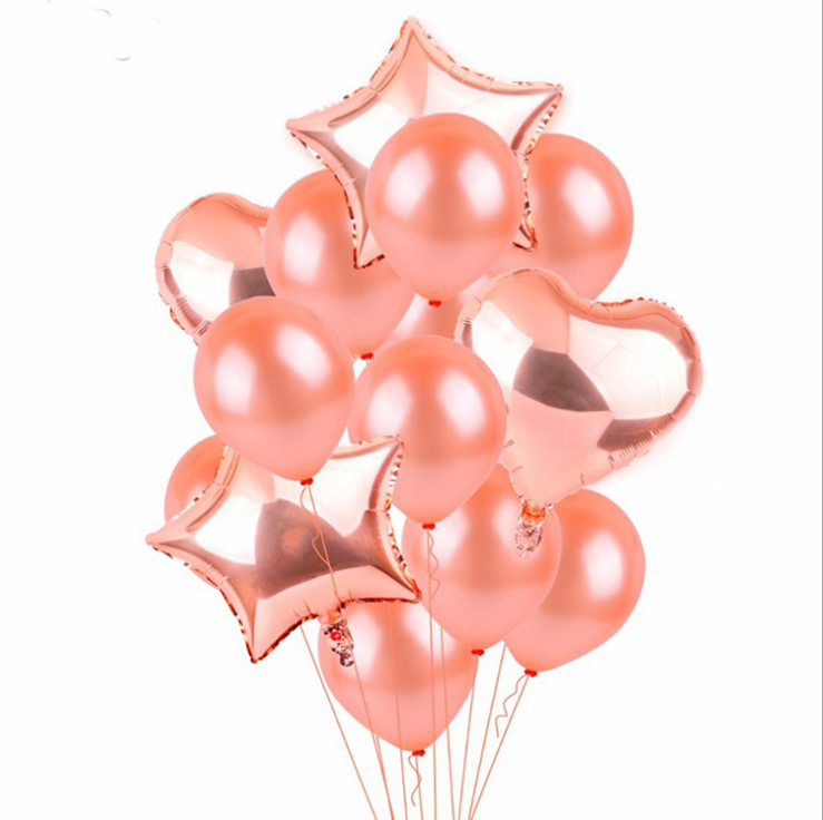 Rose Gold Star & Heart Latex Balloon Bouquet with Helium Rose Gold Star & Heart Latex Balloon Bouquet with Helium