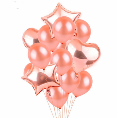 Rose Gold Star &amp; Heart Latex Balloon Bouquet with Helium