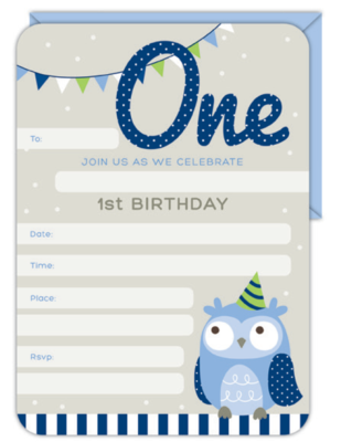 16pk Invitation &amp; Envelope Set 1st Birthday Boy