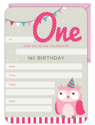 16pk Invitation &amp; Envelope Set 1st Birthday Girl