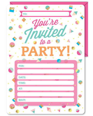 16pk Invitation &amp; Envelope Pink Shape