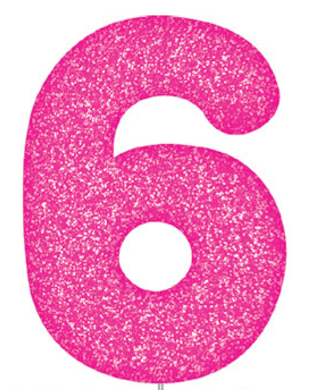 Pink Glitter Number Cake Birthday Candles 6