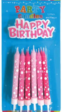 Pink Printed Candles with Birthday Plaque