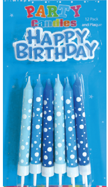 Blue Printed Candles with Birthday Plaque