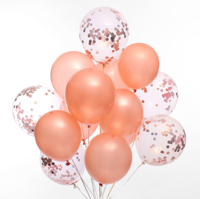 Rose Gold Confetti Latex Balloon Bouquet with Helium