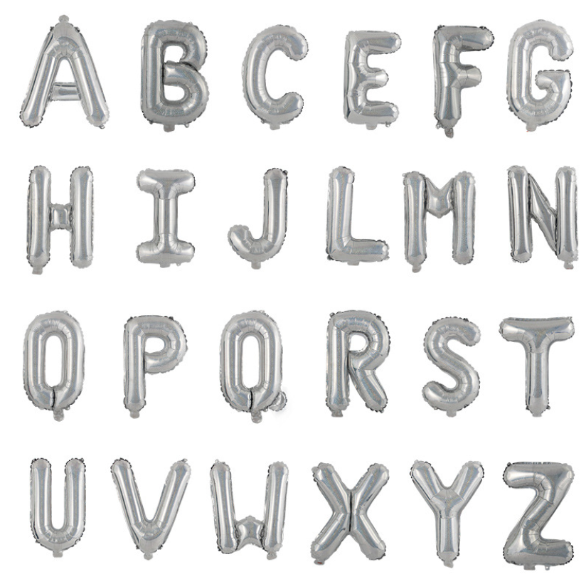 16&quot;/35 cm Silver Letter Foil Balloon A-Z (can&#39;t float)