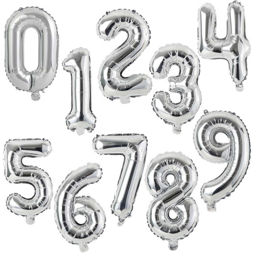 16&quot;/35 cm Silver Number Foil Balloon 0-9 (can&#39;t float)