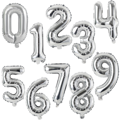 16"/35 cm Silver Number Foil Balloon 0-9 (can't float)
