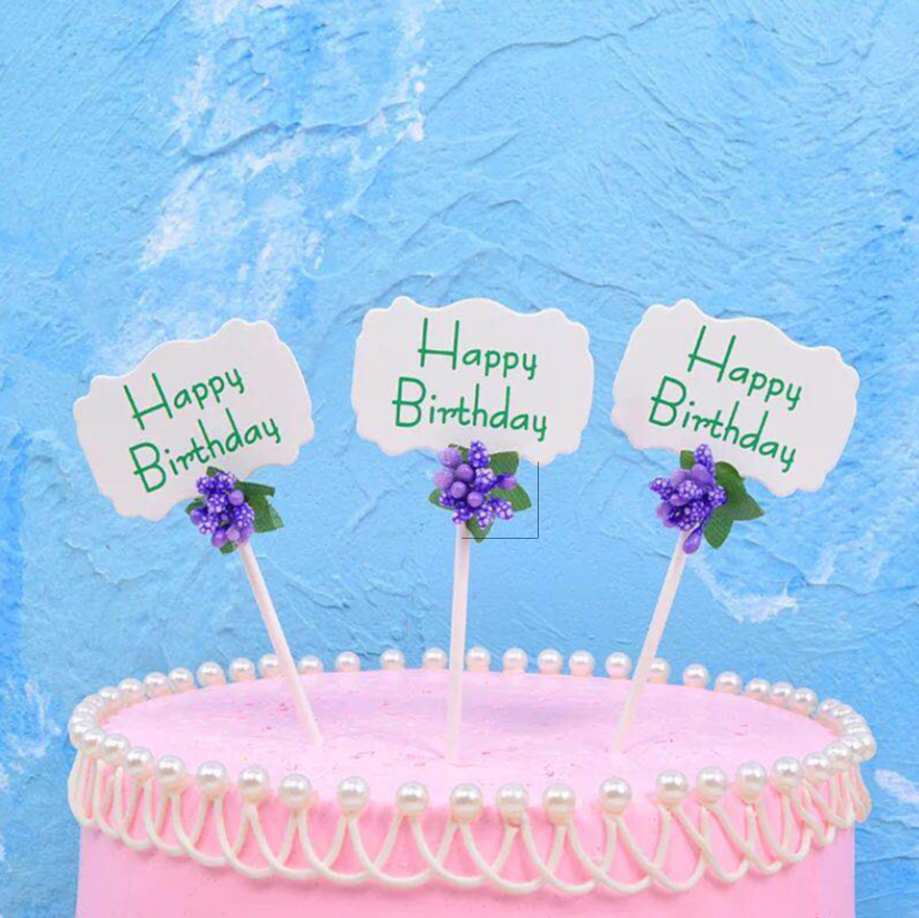Cake Topper Happy Birthday Flower 3 pk