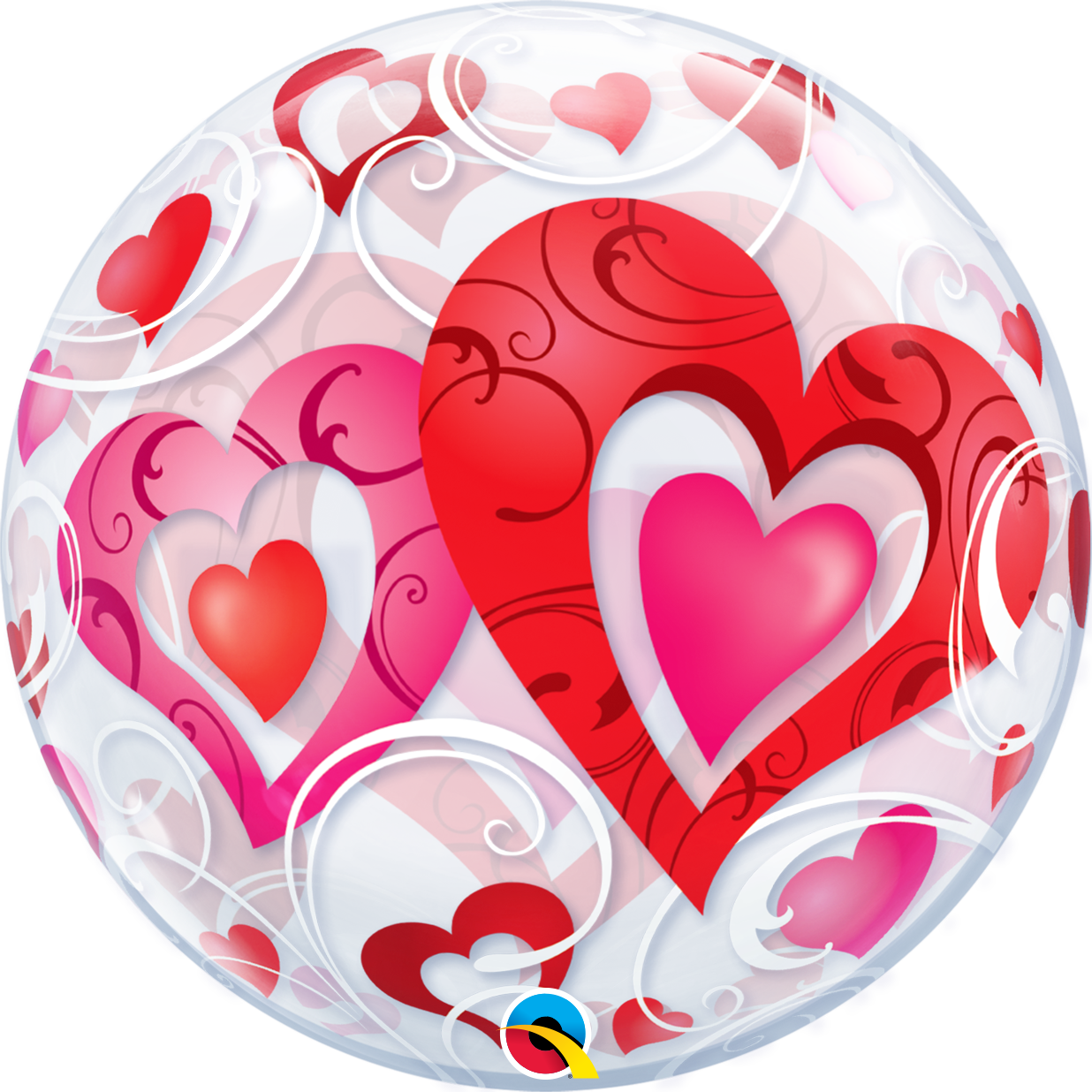 Red Hearts &amp; Filigree Bubble Balloon *Helium filled*