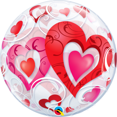 Red Hearts &amp; Filigree Bubble Balloon *Helium filled*