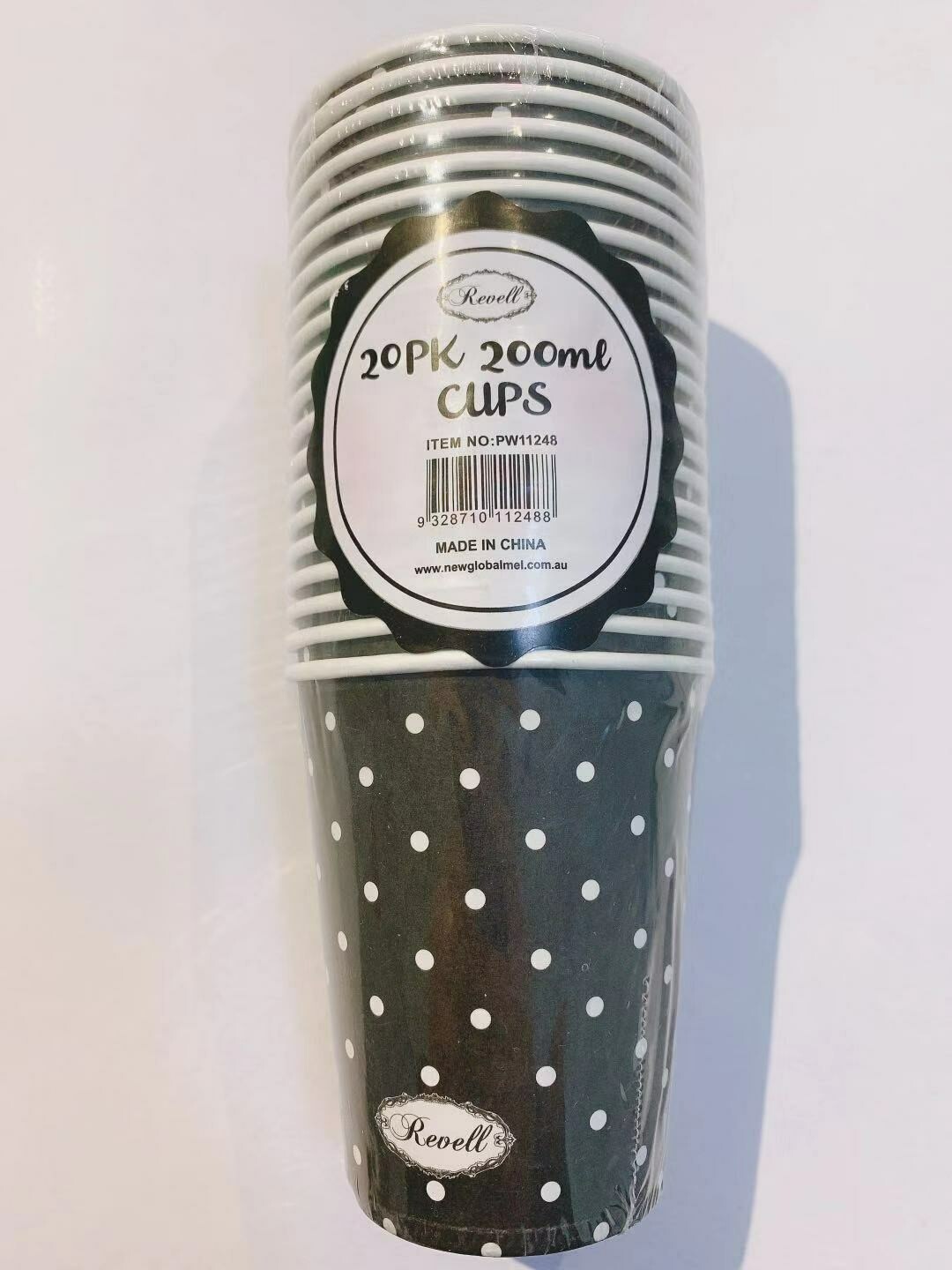 20 pk Black Spots Paper Cups 200mL