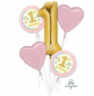 1st Birthday Pink and Gold Balloon Bouquet