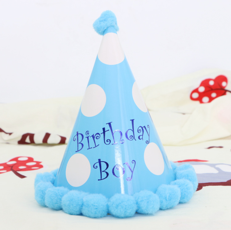 1pk Blue White Spots Happy Birthday Boy Hats