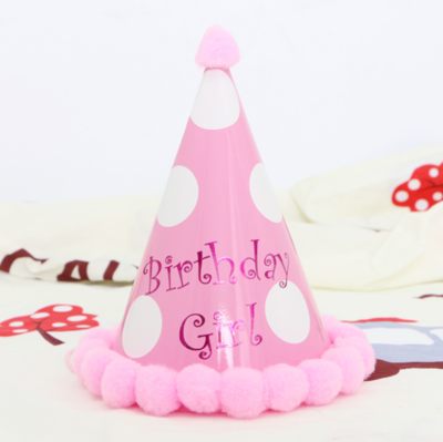 1pk Pink White Spots Happy Birthday Girl Hats