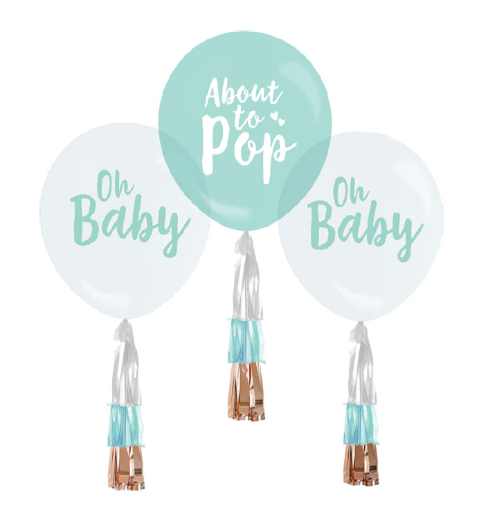 3 Oh Baby/About to Pop latex balloon for Baby Shower with helium 30 cm