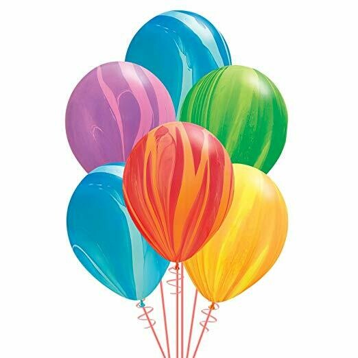 6 pcs Qualatex Rainbow SuperAgate Marble Balloon Bouquet with Helium