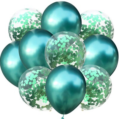 Chrome Green Confetti Latex Balloon Bouquet with Helium