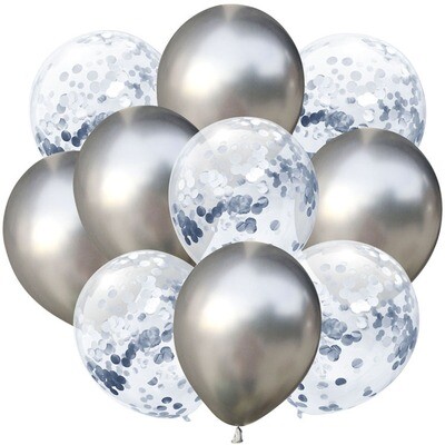 Chrome Silver Confetti Latex Balloon Bouquet with Helium