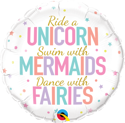 18"/45 cm Unicorns, Mermaids and Fairies Foil Balloon *Helium Filled*