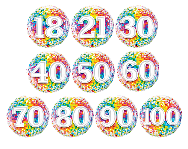 18&quot;/45 cm Rainbow Confetti Birthday Foil Balloon *Helium Filled*