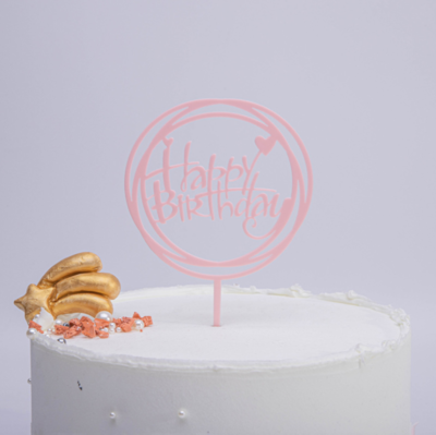 Cake Topper Round Pink Happy Birthday
