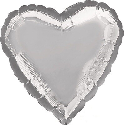 Helium Filled Solid Colour 18" Silver Foil Heart Balloon