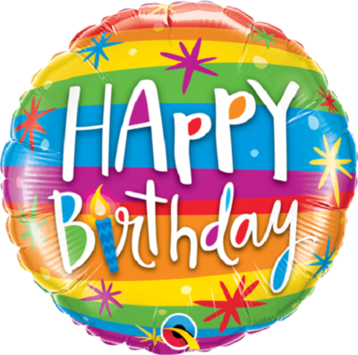 18"/45 cm Birthday Rainbow Stripes Foil Balloon *Helium Filled*