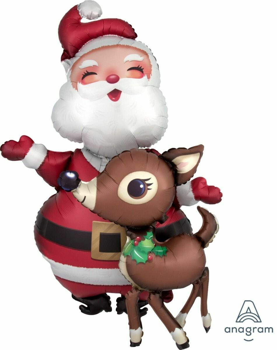 Santa &amp; Reindeer Air Walker Helium Balloon