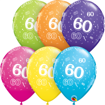 60th Birthday 30 cm Tropical Assorted Helium Latex Balloon