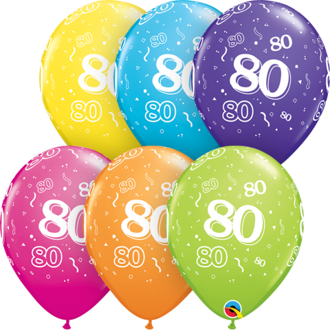 80th Birthday 30 cm Tropical Assorted Helium Latex Balloon