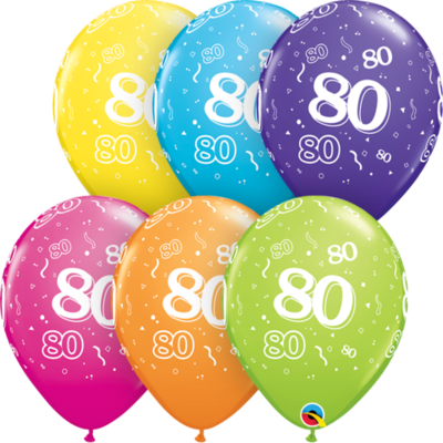 80th Birthday 30 cm Tropical Assorted Helium Latex Balloon