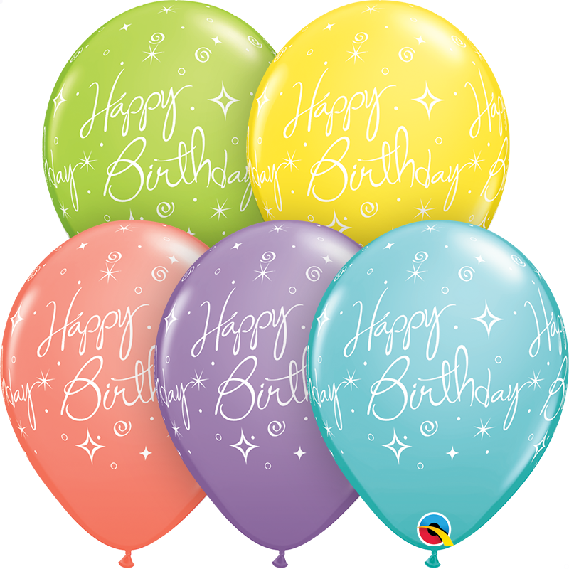 Happy Birthday Assorted Sparkles &amp; Swirls 30 cm Helium Latex Balloon