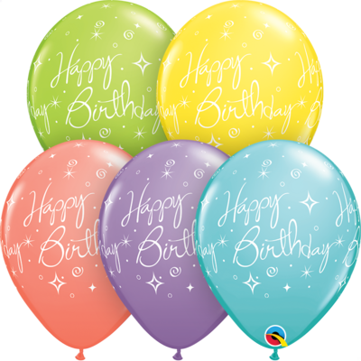 Happy Birthday Assorted Sparkles & Swirls 30 cm Helium Latex Balloon