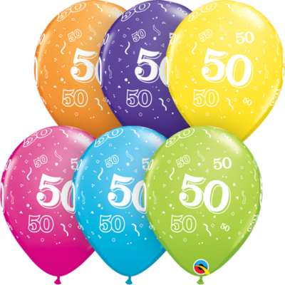 50th Birthday 30 cm Tropical Assorted Helium Latex Balloon