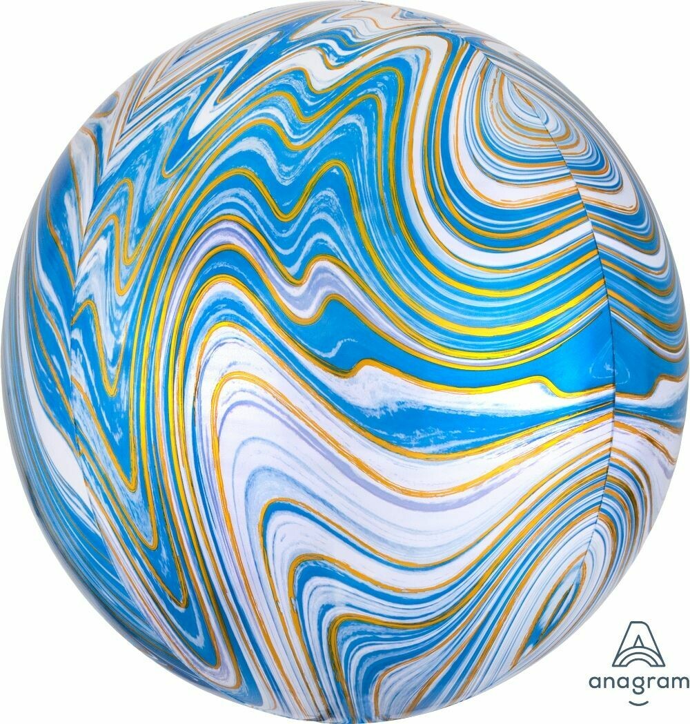 15&quot;/38 cm Anagram Orbz Marblez Blue Balloon *Helium Filled*