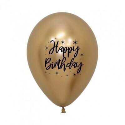 30cm Reflex Gold Happy Birthday Radiant Latex Balloons