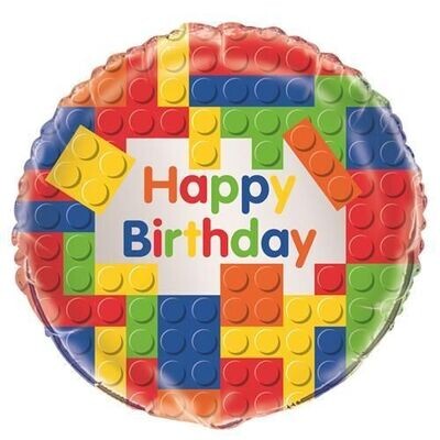 18"/ 45cm Happy Birthday Building Blocks Foil Balloon *Helium Filled*