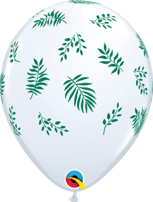 White Tropical Greenery 30 cm Helium Latex Balloon