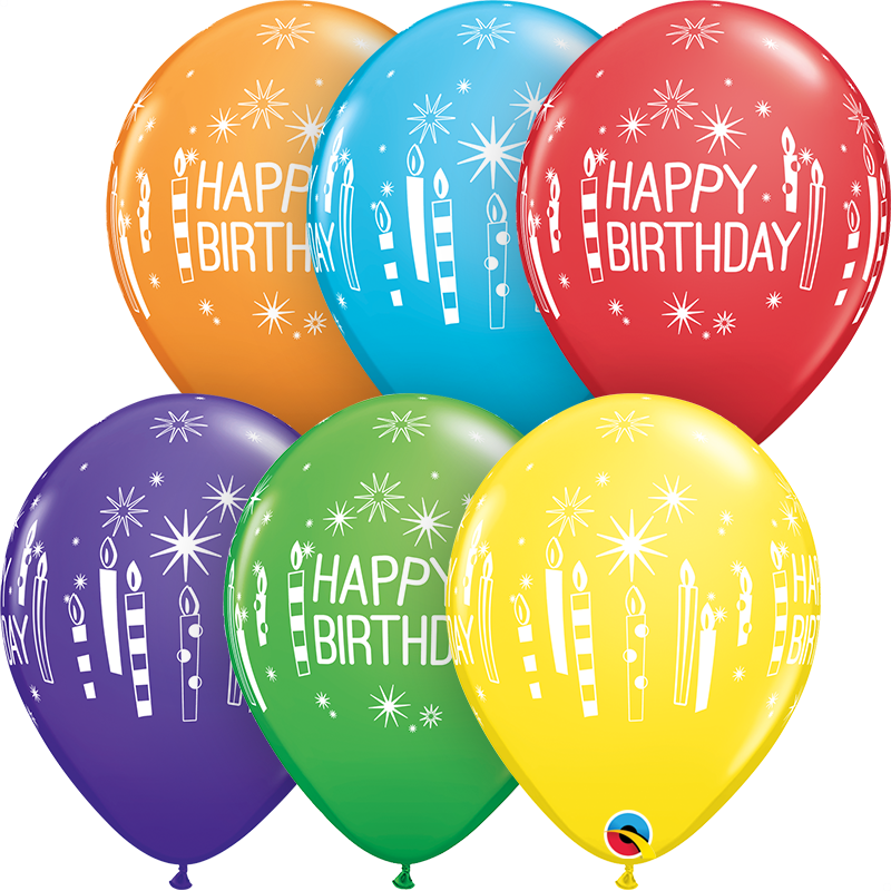 Bright Rainbow Ast Happy Birthday Candles &amp; Starbur 30 cm Helium Latex Balloon