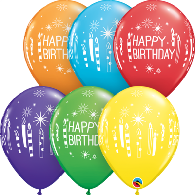 Bright Rainbow Ast Happy Birthday Candles & Starbur 30 cm Helium Latex Balloon